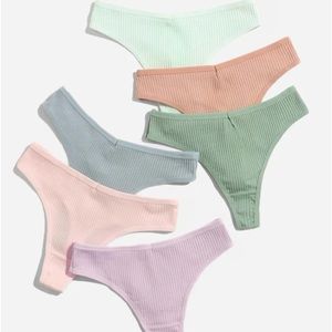 Multicolor Solid Ribbed 6 Pack Thong Panty Set.